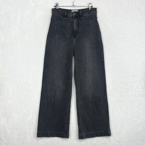 Rolla's High Rise Wide Leg Jeans Womens 28 Black Sailor Front Patch Pockets9